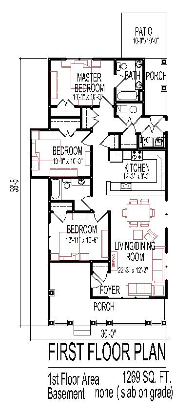 Small 3 Bedroom House Floor Plans Design Slab On Grade Easy