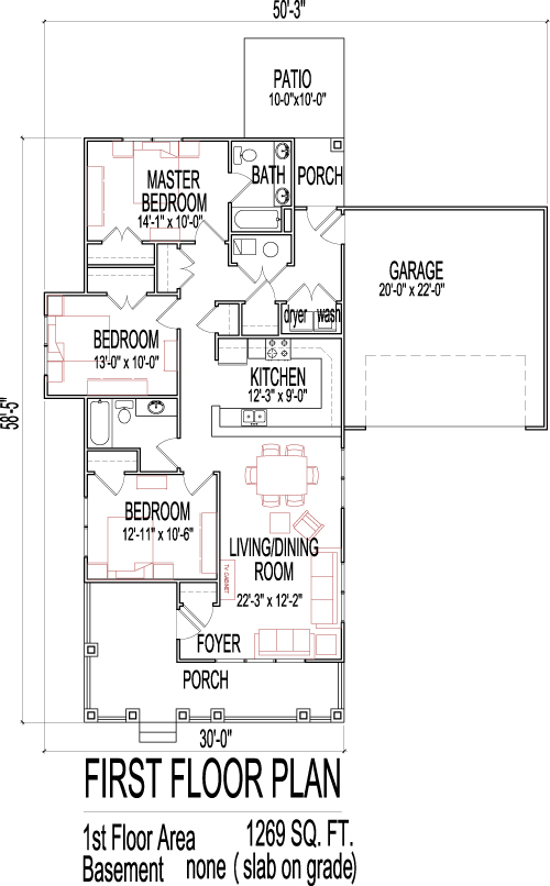 Handicap Accessible Small House Floor Plans 3 bedroom 1000 SF house plan Los Angeles San Francisco California CA Oakland San Jose San Diego California CA Fresno Sacramento Long Beach Anaheim