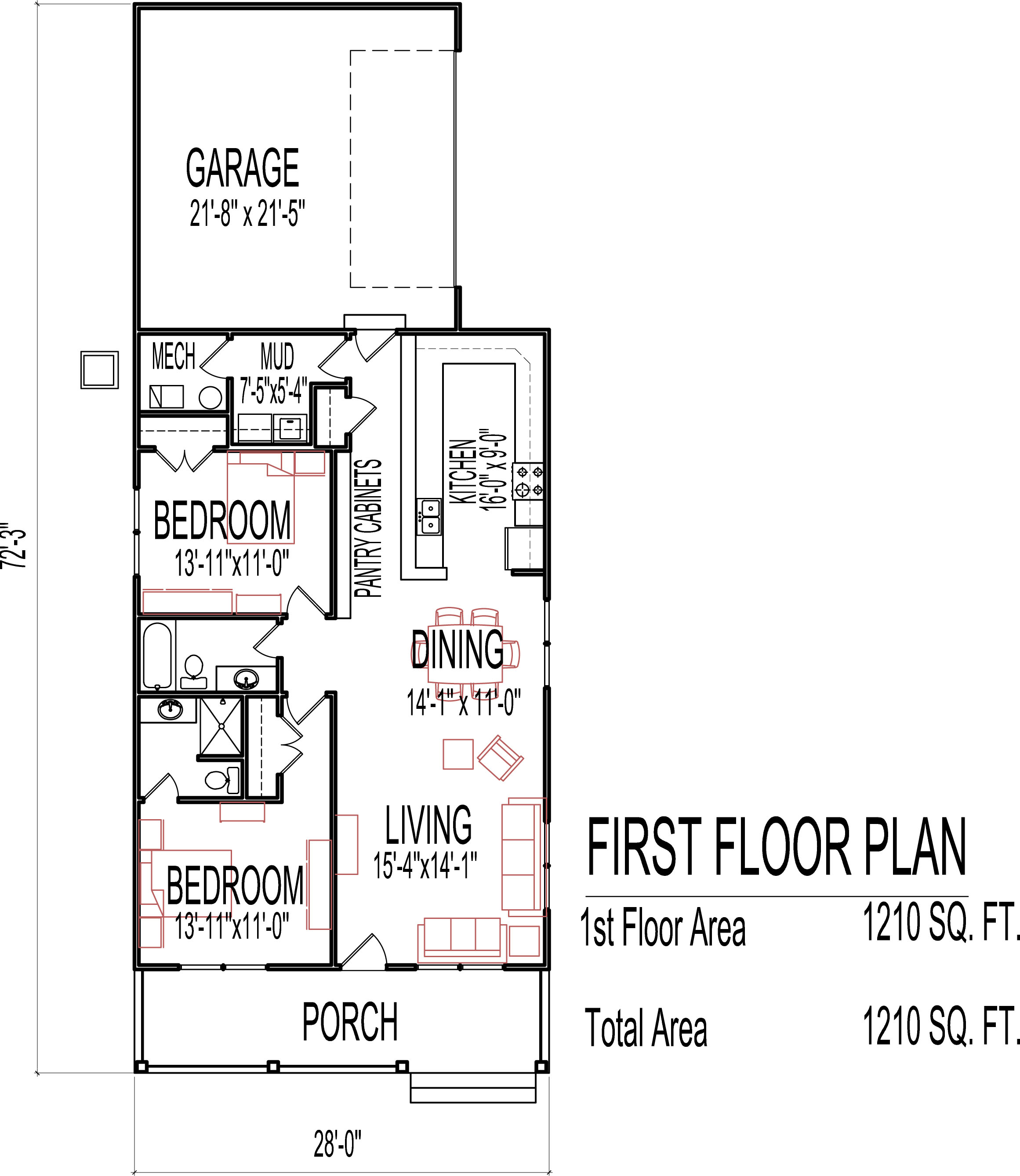 Small Two Bedroom House Plans Low Cost 1200 Sq Ft one Story ...