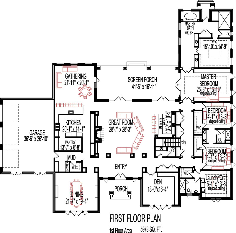 Custom 6000 SF House Floor Plan Open Floor Plan Three Bedroom