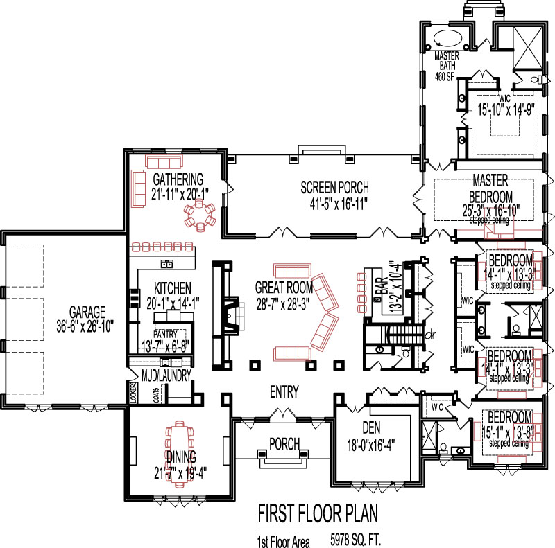 Custom 6000 SF House Floor Plan Open Floor Plan Three Bedroom