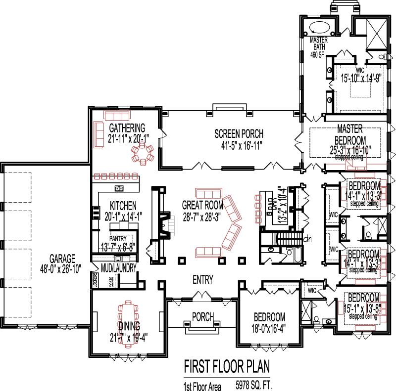 Custom 6000 SF House Floor Plan Open Floor Plan Three Bedroom