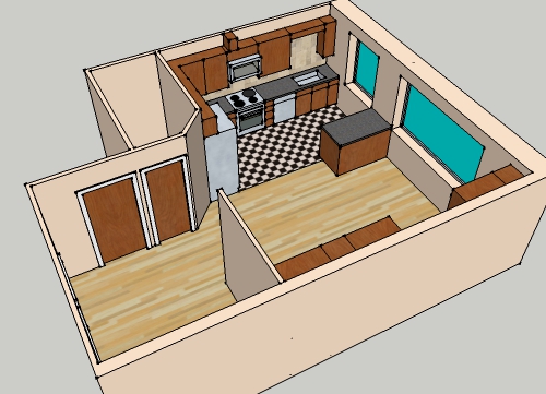 simple house plan with 3 bedrooms 3d